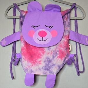 Lush Tie-Dye Sleepy Bear Drawstring Backpack Pink Purple Organic‎ Cotton 11"x13"